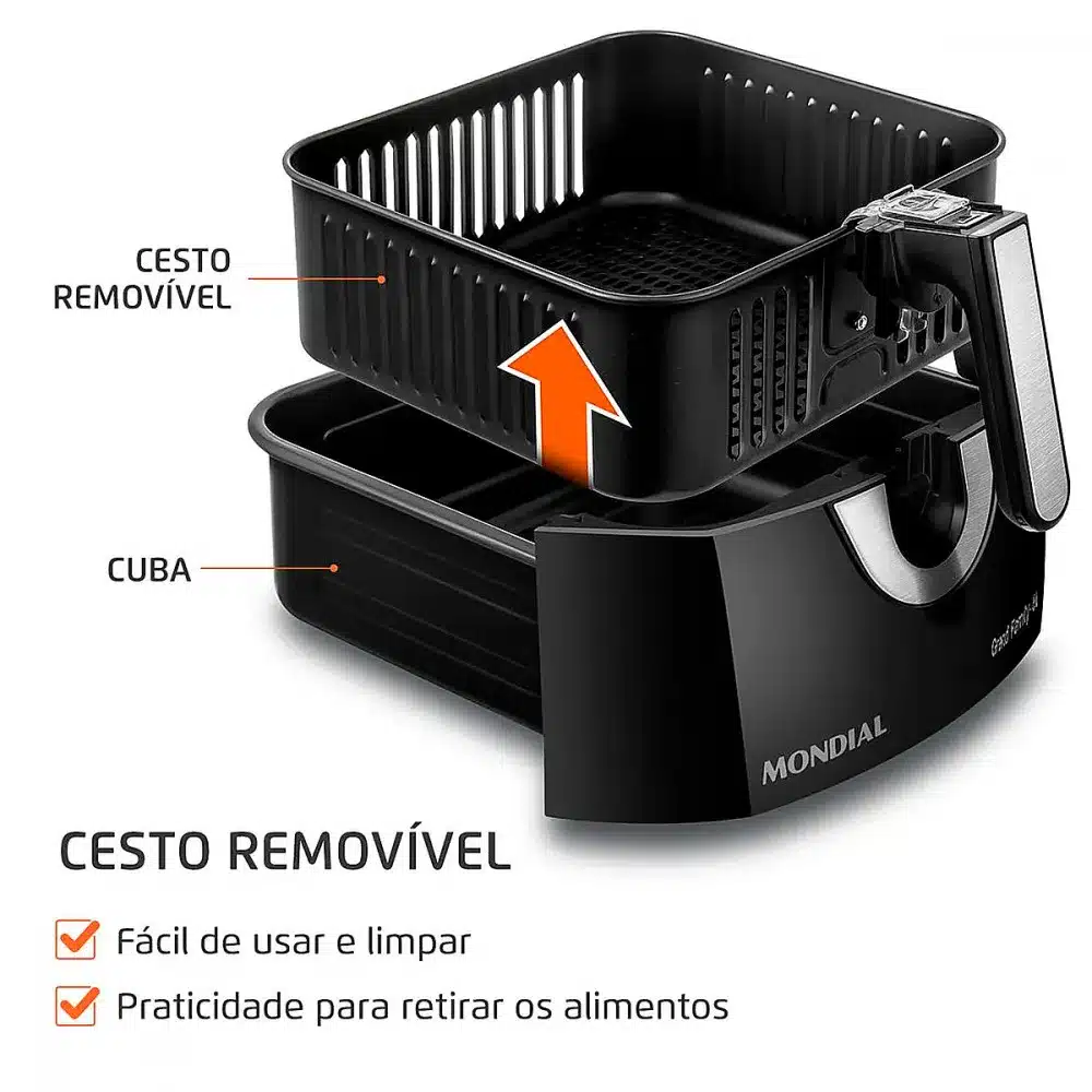 Fritadeira Eletrica Air Fryer Grand Family Sem Oleo 6L Mondial Inox 1900W 220V AFN 60 BI